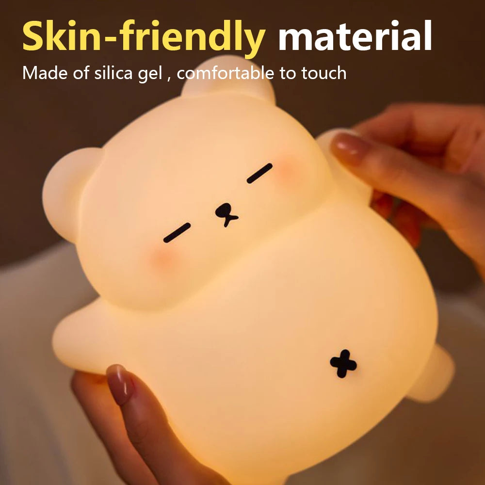 Veilleuse en silicone en forme d'Ours, rechargeable avec capteur tactile.